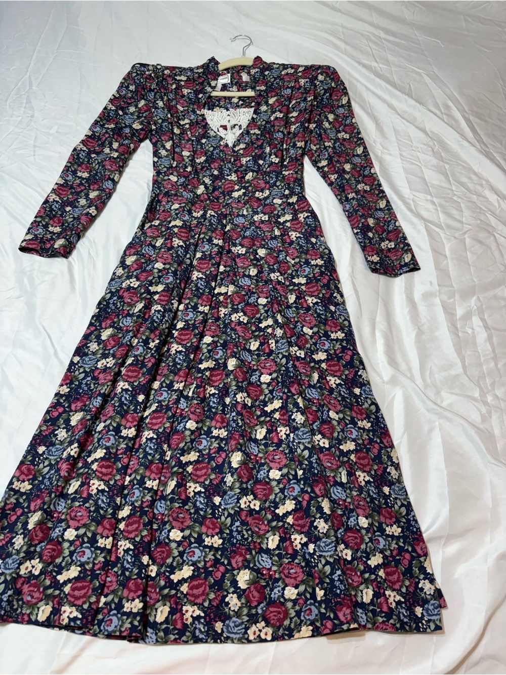 karin stevens Navy Floral Midi Dress with Pink and Cream Accents